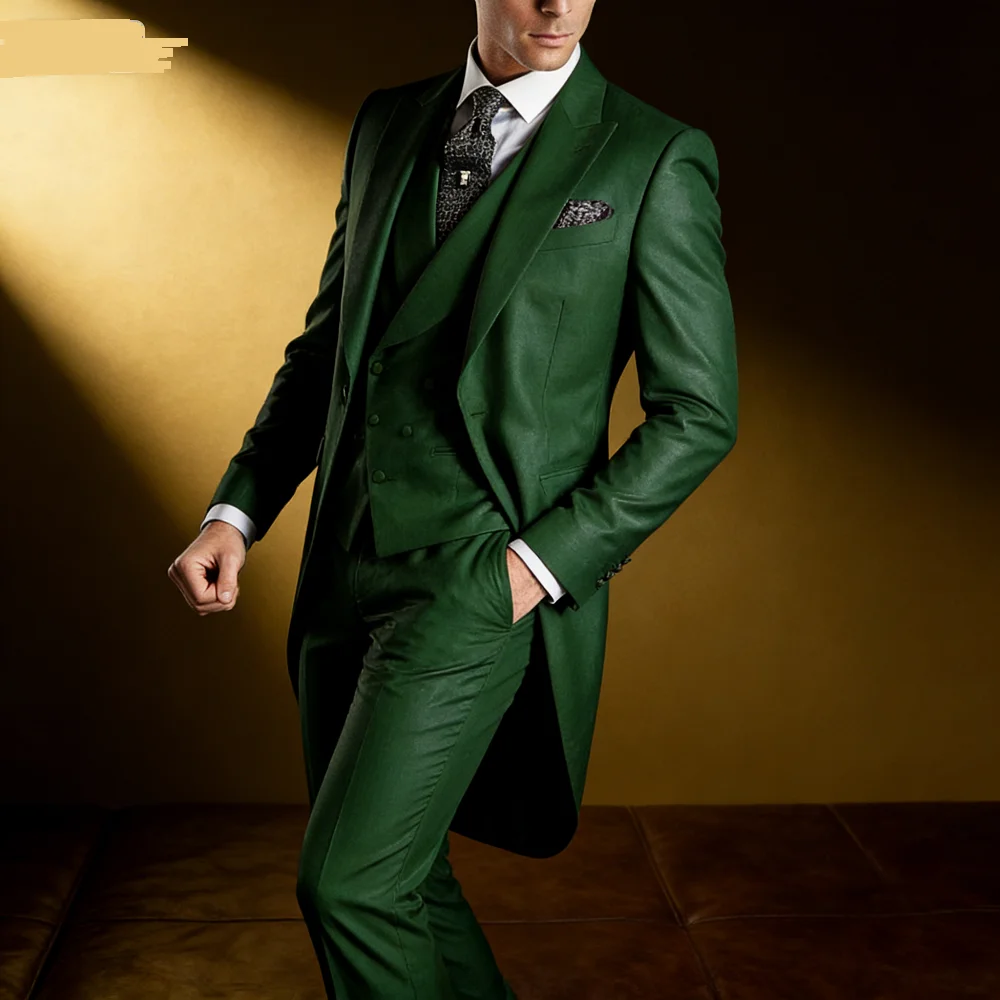 

Мужской однотонный смокинг, комплект делового курящего свадебного платья, пиджак, жилет, брюки, костюм из трех предметов для официальных мероприятий