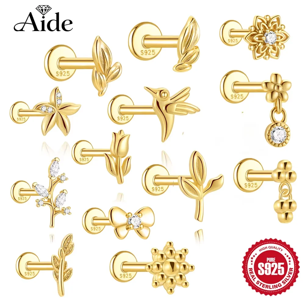 AIDE 925 Sterling Silber Kolibri Piercing Ohrringe Für Frauen 18 Karat Gold Farbe Flache Rückseite Stud Ohrringe frauen Schmuck geschenke