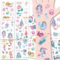 12 Sheets Glitter Mermaid Tattoo Stickers For Body Art Cute Unicorn Temporary Tattoos Body Art Fake Tattoo Birthday Party Favors