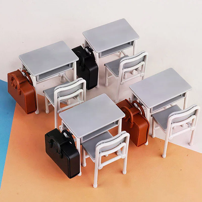 1세트 1:12 인형집 미니어처 책상 의자 책가방 교실 모델 장식 장난감 인형집 액세서리