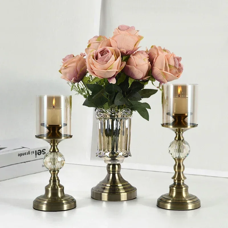 Champagne Candle Holder Ornaments Candlelight Dinner Props Modern Decorative Metal Glass flower Vase Home Decoration Accessories