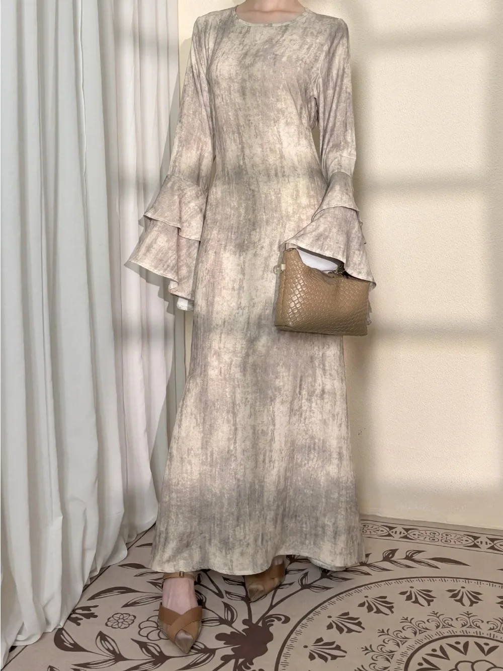 Eid vestido feminino muçulmano abaya manga dupla alargamento festa jalabiya ramadan vestidos longos bandagem vestidos largos árabe robe kaftan