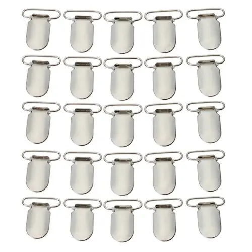 

25Pcs Metal Pacifier Suspender Clips Durable Hard Iron Silver Plastic Insert Protect Fabric Secure Pacifier Holder Bib Clip