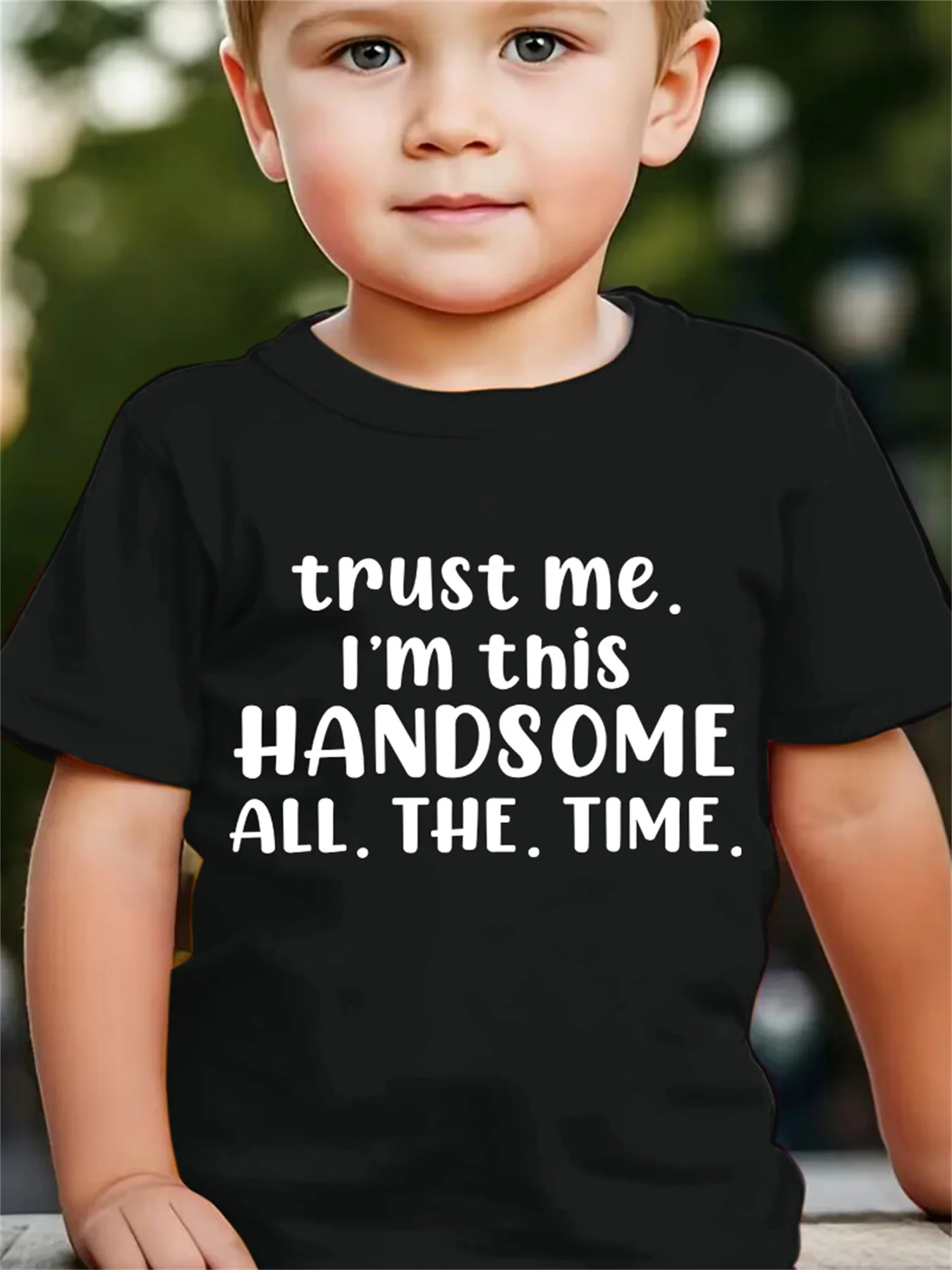 Cool Handsome Boy Funny Slogan Print Family Matching Cotton Tees Short Sleeve Tops For Mom Dad Boys Girls Daily Wear