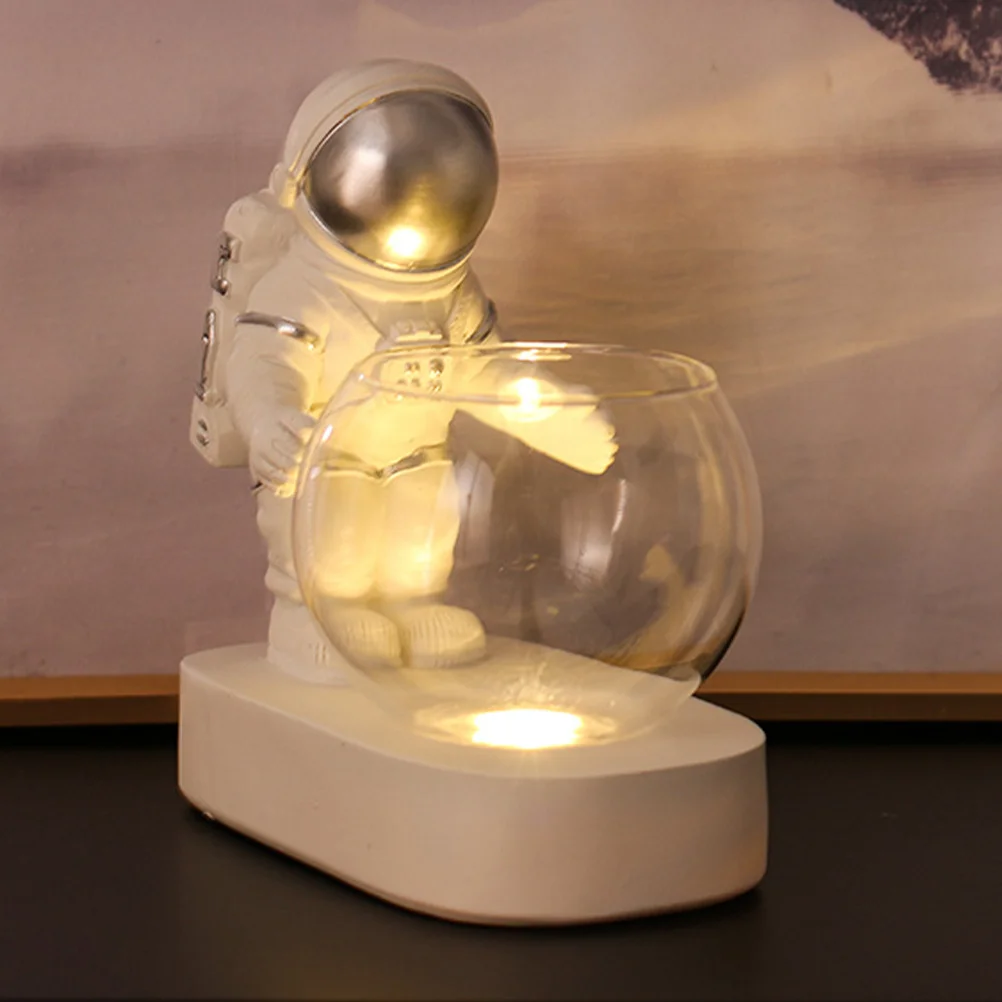 

Hydroponic Glass Vase With Led Light Water Planter Resin Astronaut Ornament For Indoor Plants Modern Home Garden Decor