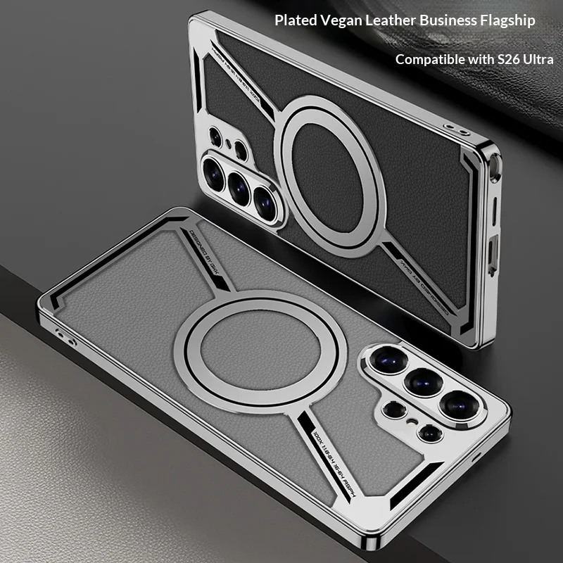 

Unique Carbon Fiber Plating Leather Case for Samsung Galaxy S26 Ultra for Magsafe Magnetic Wireless Charging Cover