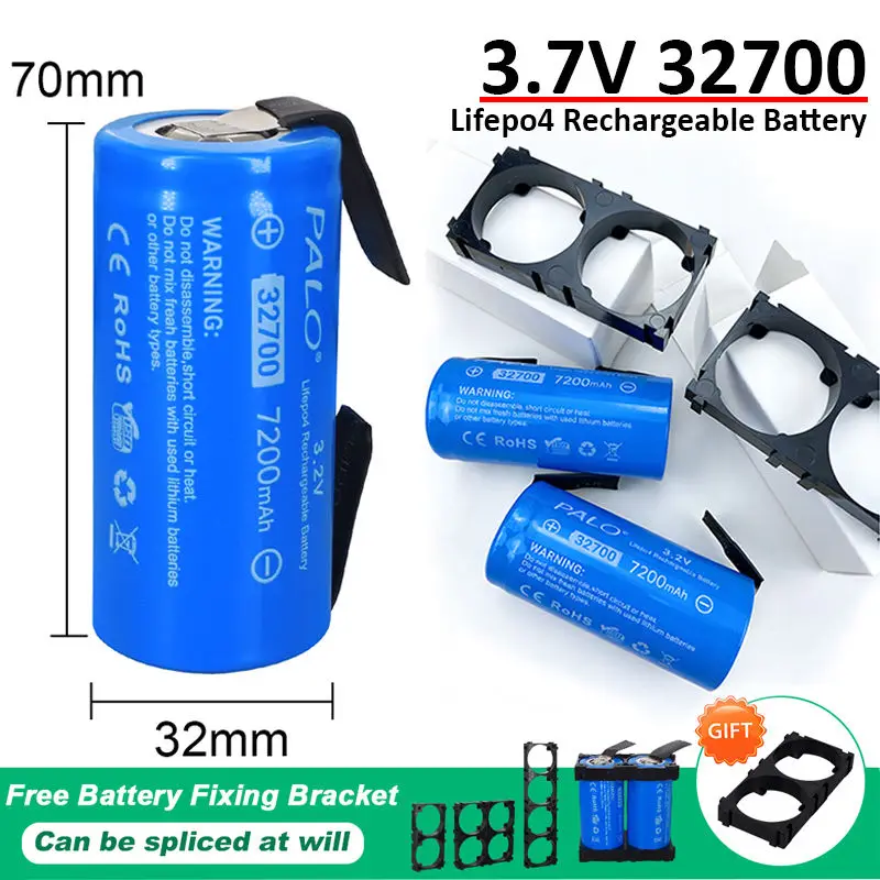 Batterie LiFePO4 3.7V 32700 avec feuilles de nickel DIY, décharge continue 35A, batterie rechargeable haute puissance 55A maximum + support de fixation