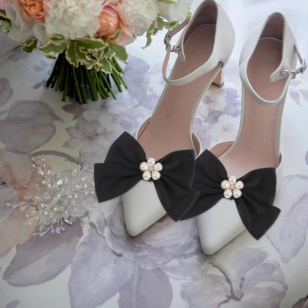 

2 Pairs Remove The Bow Shoe Clip Bowknot Clips Jewelry for Shoes Buckle Pearls Decor Metal Buckles Wedding Accessories