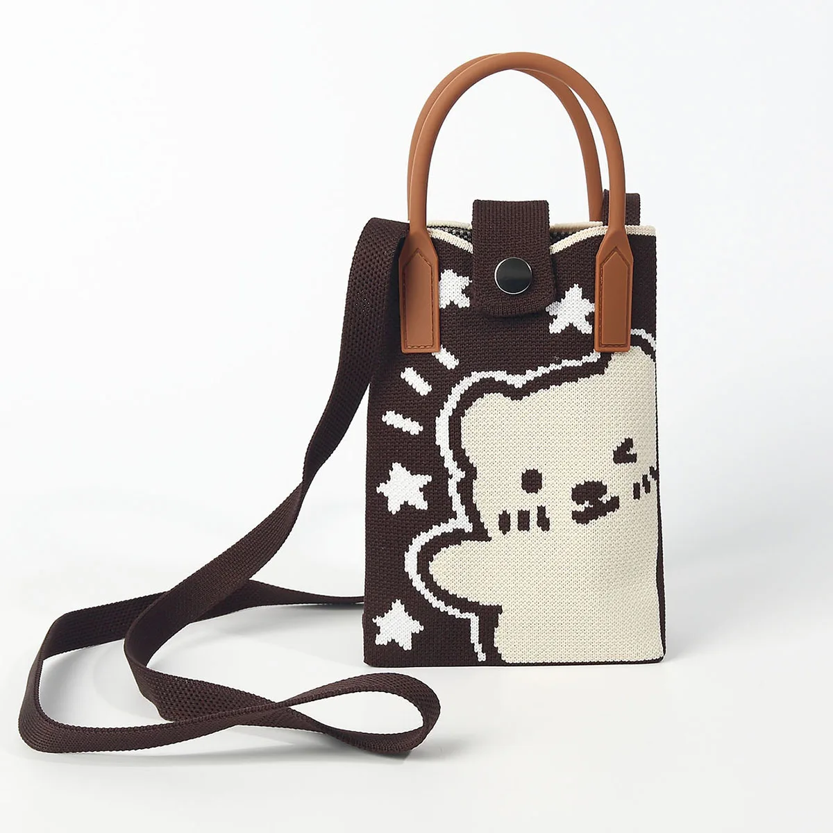 Cute and Cute Bear Knitted Satchel Cross-Body Mobile Phone Bag, Soft and Lightweight Cotton-Filled Satchel, Easy to Carry, Suitable for Commuting, Traveling and Shopping, Carrying Mobile Phones, Keys, Change and Other Small Items, Suitable for All Seasons