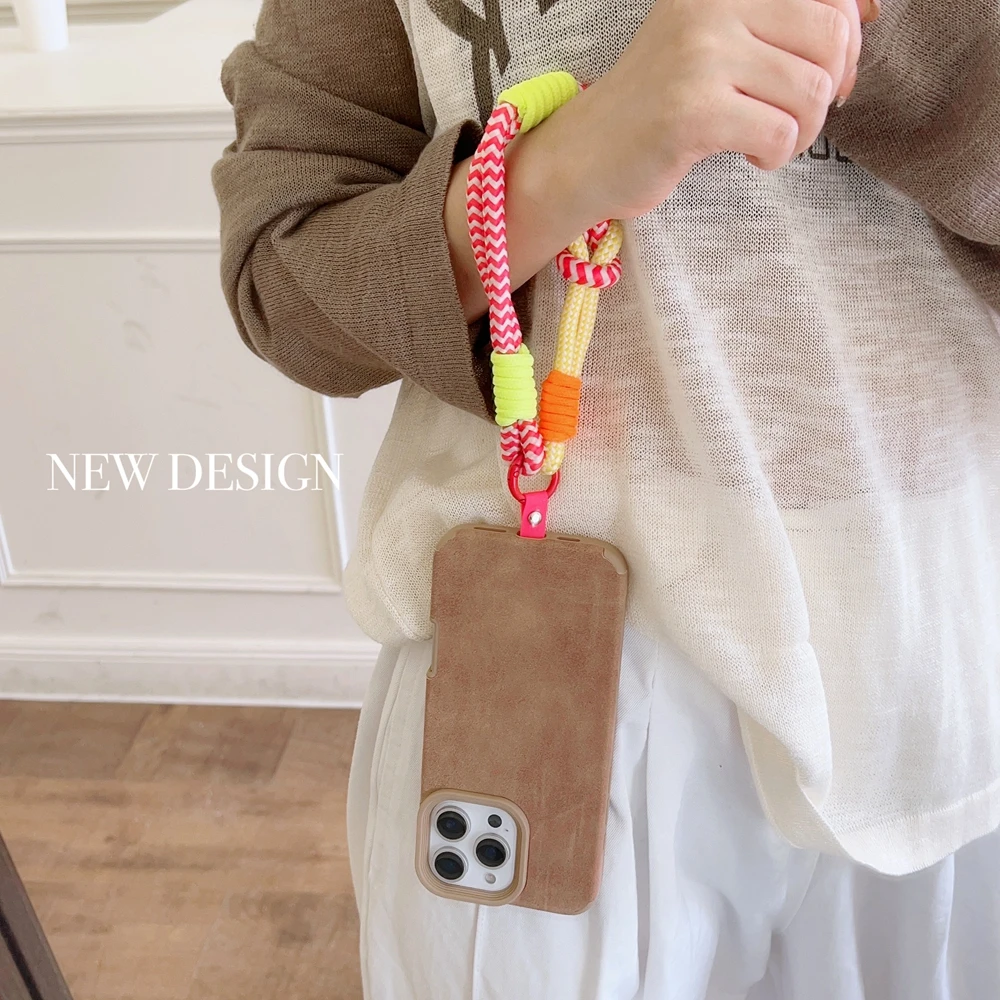 Korea Universal Braided Mobile Phone Short Lanyard Strap  Hanging Chain Ring Cord with Patch Wrist Strap Cell Phone Detachable