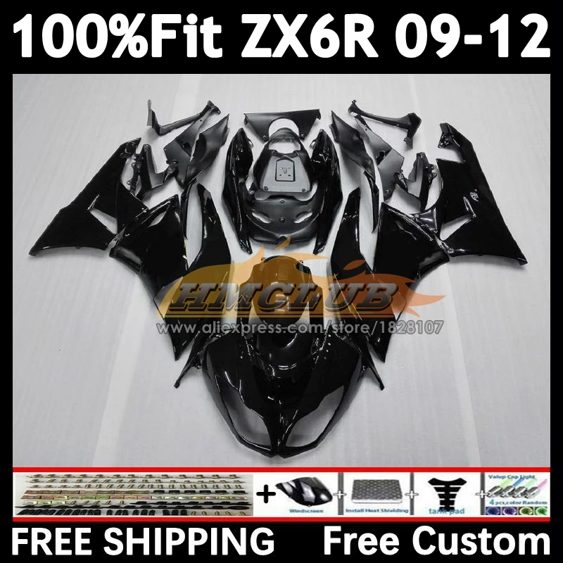 Gloss Black Injection Kit For KAWASAKI NINJA ZX-636 ZX-6R 2009 2010 2011 2012 158No.1 ZX 636 6R ZX636 ZX6R 09 10 11 12 Fairing