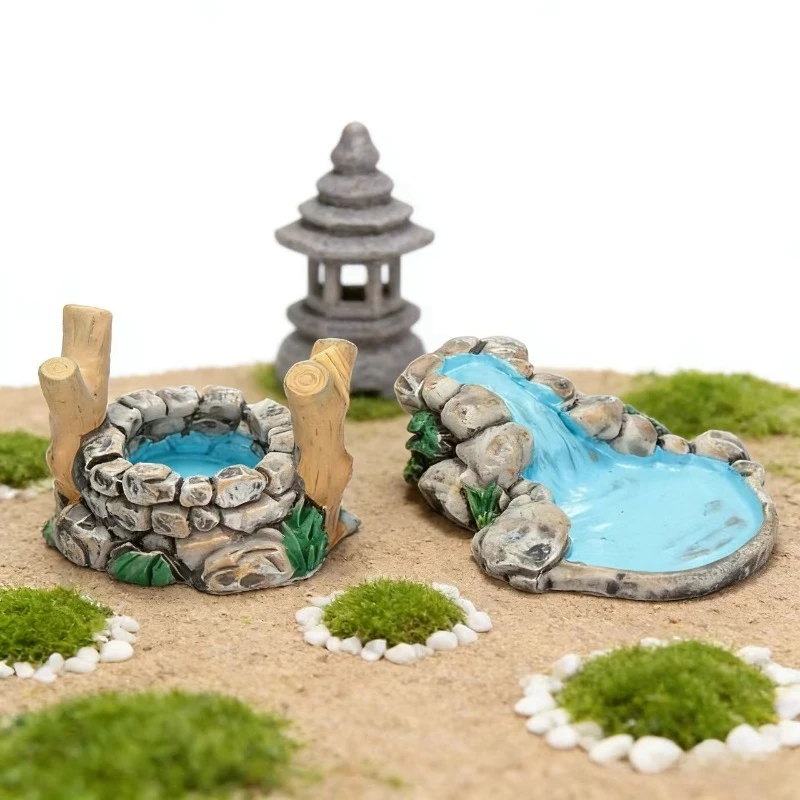 3pcs New Mini Water Well Bridge Figurines Miniature Craft Fairy Garden Gnome Moss Terrarium Gift DIY Ornament Garden Decoration