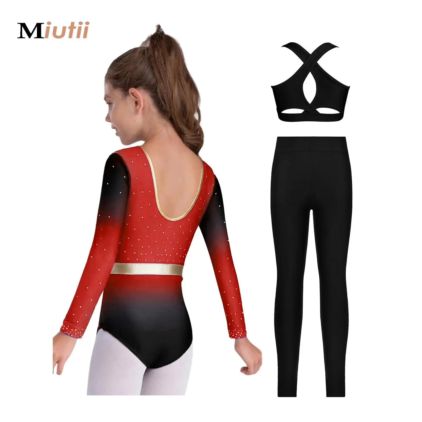 

Kid Girls Ballet Outfits Rhythmic Gymnastics Leotard Bodysuit with Vest And Leggings Artistic Skating Performance Dancewear