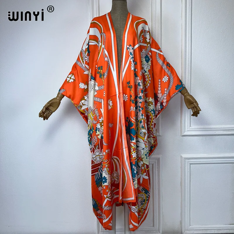 Letnie modne kimono z nadrukiem plażowym WINYI kardigan w stylu Boho eleganckie seksowne świąteczne Kimono plażowe damskie 2024 sukienki kaftanowe