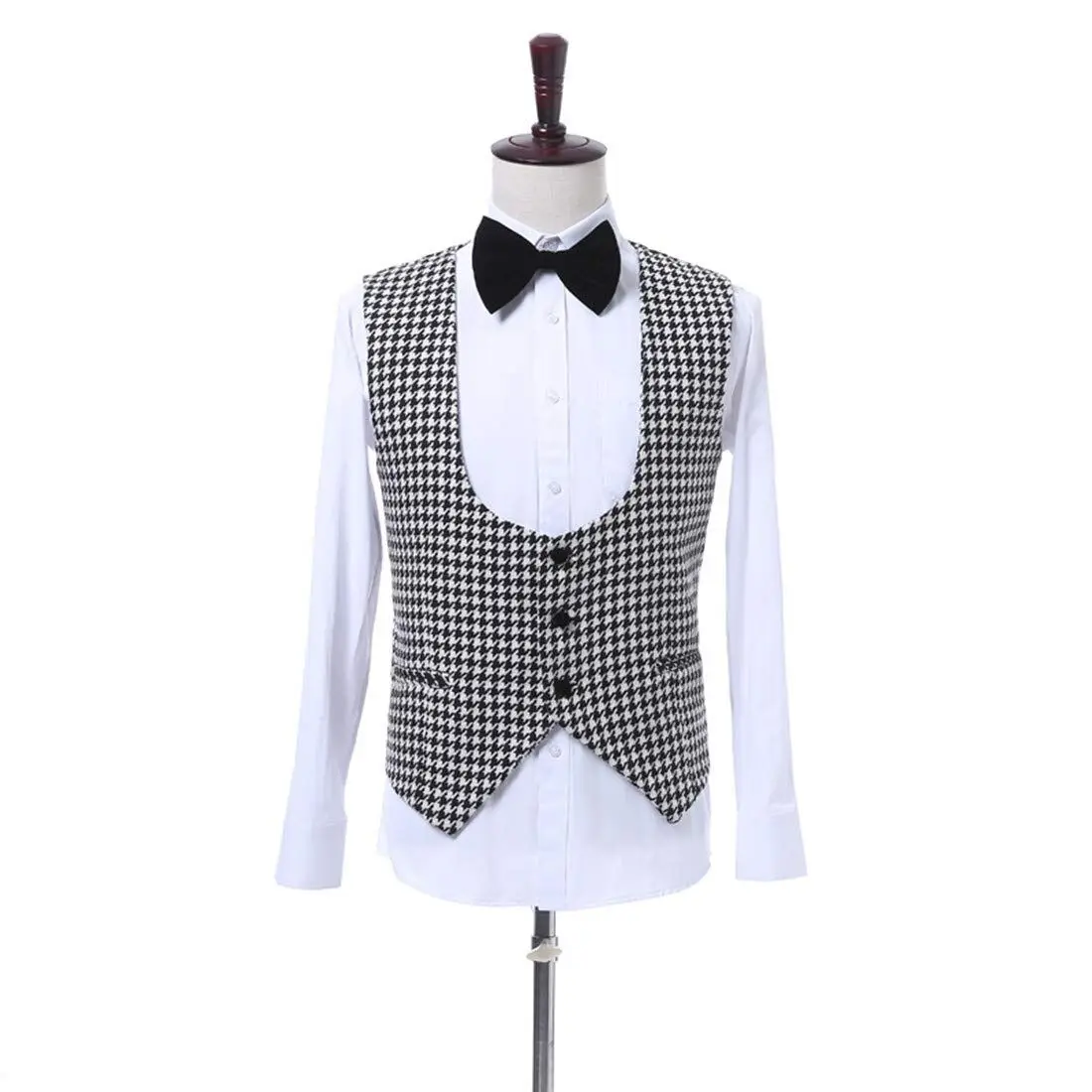 Men's 3 Pieces Houndstooth Suit Wedding Formal Tuxedo One Button Jacket Waistcoat Trousers