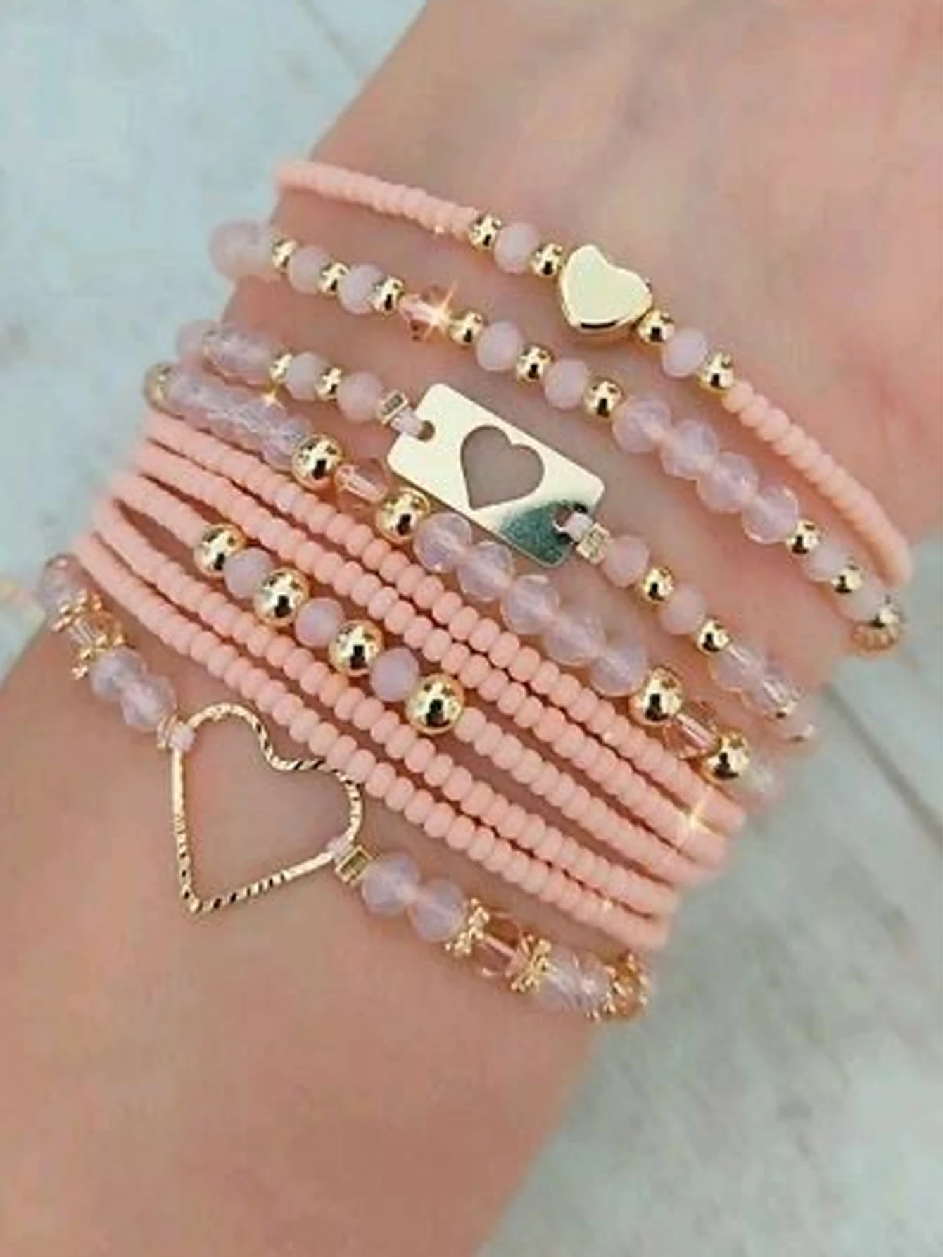 8 Uds. Conjunto de pulsera elástica de amor con cuentas rosas, accesorios de joyería para Festival de Música y vacaciones