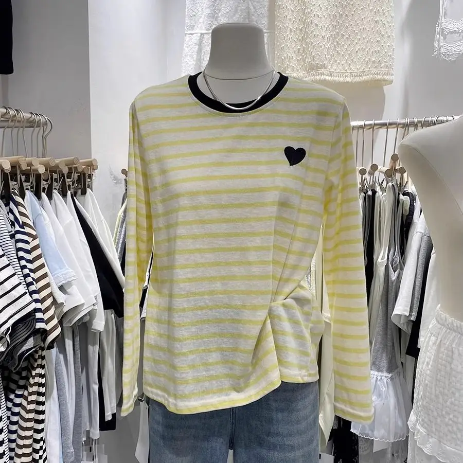 

Long Sleeved T Shirts V Collar Womens Spring Petal Hem Drawstring Waist Lady Simple Pleat Layered Fresh Minimalist Urban Clean