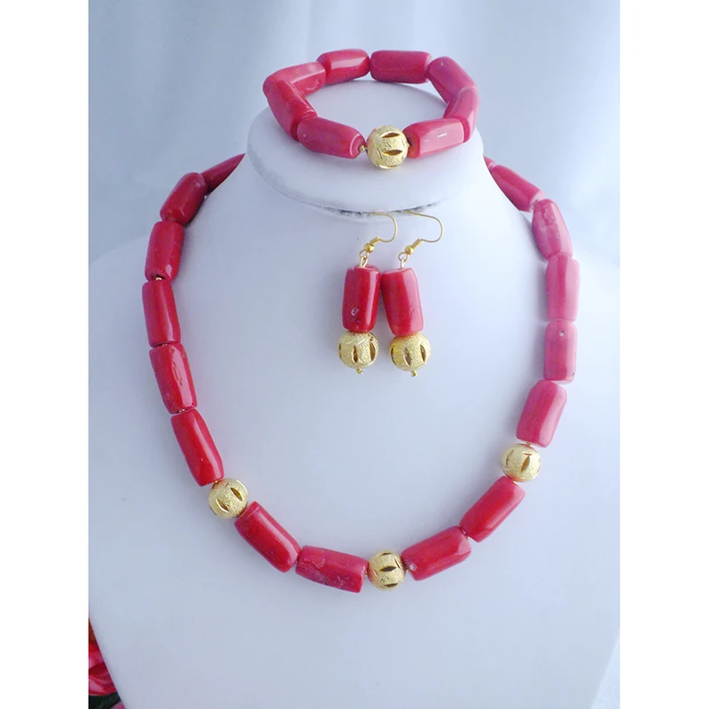 Amazing Red Coral Beads Jewelry Sets Wedding African Nigerian Artificial Necklace Sets 20