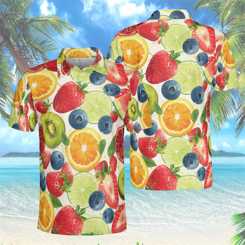 Tropical Fruits 3D Printed Polo Shirts For Men Clothes Pawpaw Pitaya Graphic POLO Shirt Lemon Pineapple Salad Short Sleeve Tops