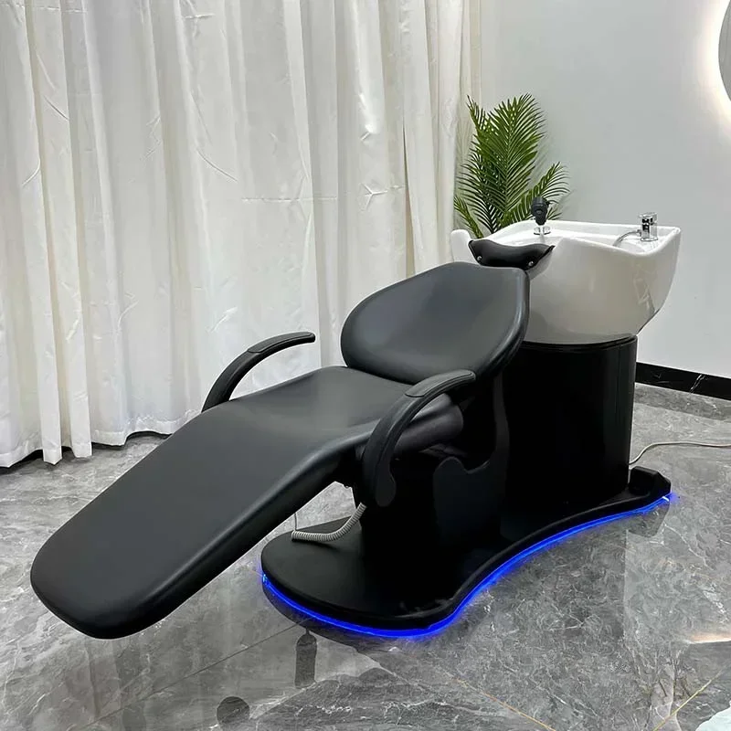 Electric lift shampoo bed barber shop hair salon special hair salon semi-reclining high-grade flushing bed ceramic basin tide