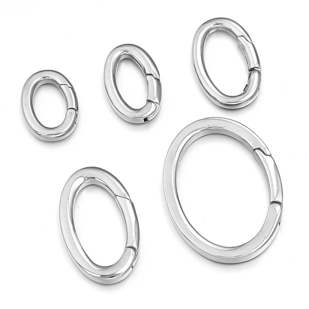 Cierres de resorte de acero inoxidable, anillos de salto ovalados abiertos, cierres divididos, conectores de hebillas a presión para hacer joyería DIY, bolsos, llavero, 1 ud.