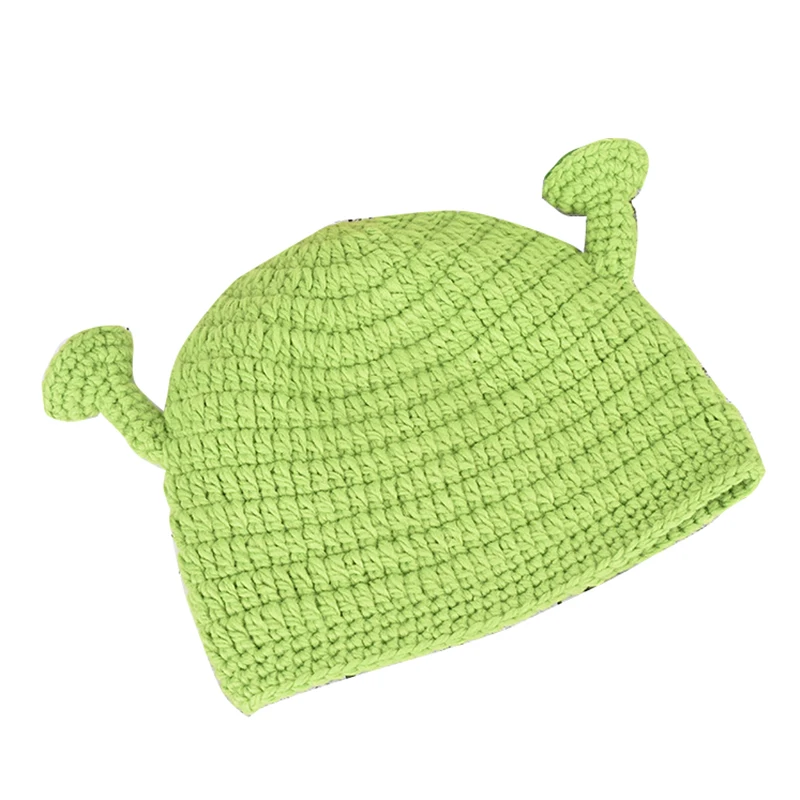 Unisex Balaclava Monster Shrek Wool Winter Knitted Hats Green Party Funny Cap