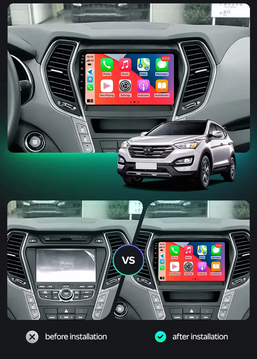 For Hyundai Santa Fe 3 Grand IX45 2012 - 2017 Android 14 Carplay Car Radio Navigation GPS Multimedia Player WiFi+4G Stereo video