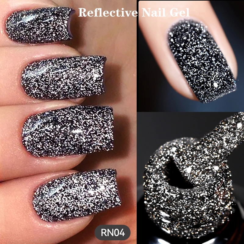 LILYCUTE 7ML Black Reflective Glitter Gel Nail Polish Soak Off  Sparkling Champagne Gold Silver Color Gel Polish Nail Supplies