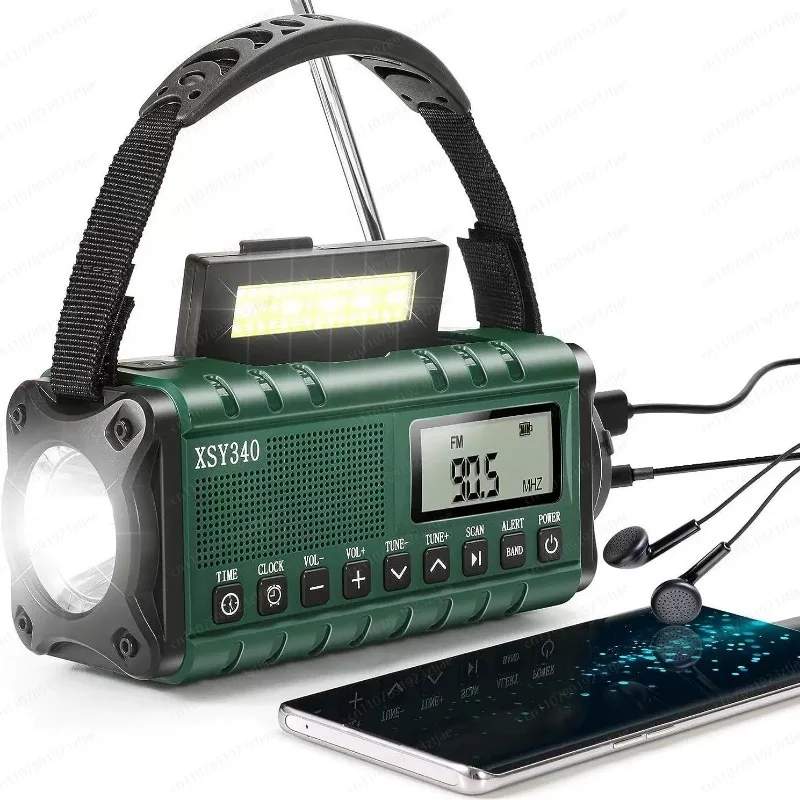 Home Multi-Function Emergency Hand Crank Radio, Manual Generator, Solar Flashlight, fLashlight Lamp