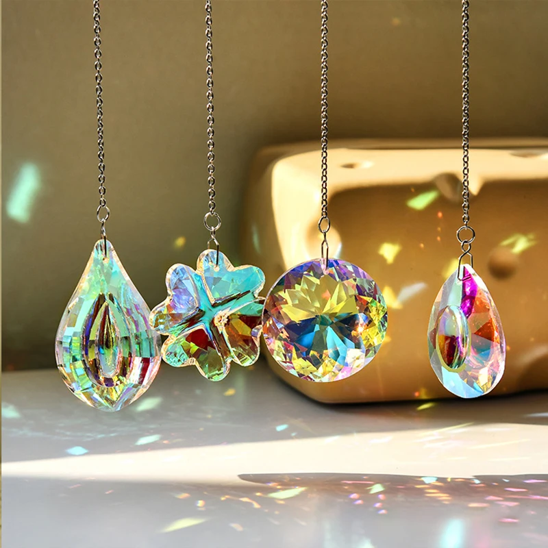 Catches Crystal Sun Lucky Clover Prism Rainbow Maker Suncatcher Hanging Feng Shui Sunlight Collection Chandelier Pendant Decor