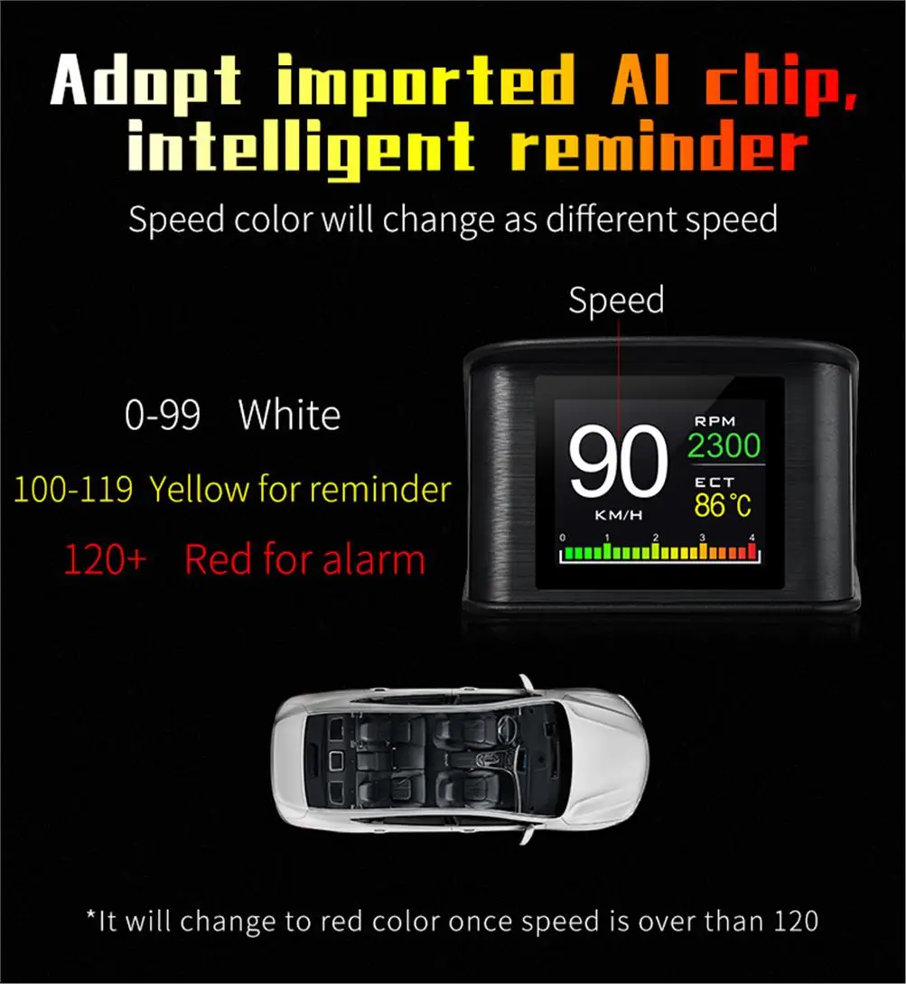 Auto-OBD-Messgerät Smart Head-Up-Display P10 P10-Pro für HUD-Bordcomputer, Geschwindigkeit, Drehzahl, Wassertemperatur, Kraftstoffverbrauch, Turbinendruck – Detail 8