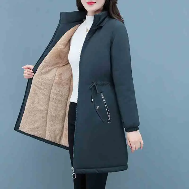 Imagem -05 - Mulheres Longo Parka Inverno Novo Tamanho Grande Jaquetas Longas para Mulheres com Capuz Grosso Algodão Cabolsa Quente Solto Casual Bolsos