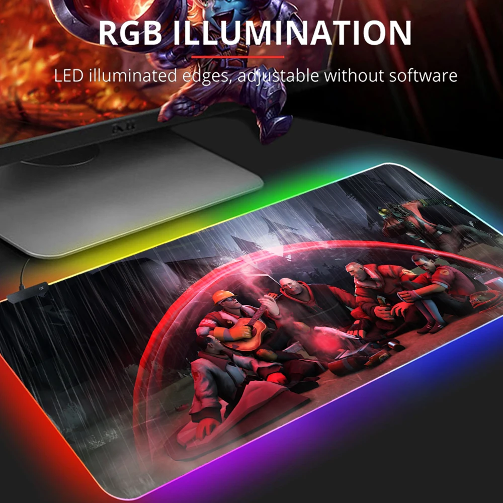 

Gaming Keyboard Mousepad Team Fortress 2 Mousepad RGB Desk Mat LED Rubber Computer Mouse Mats PC Gamer Accessories Rugs LOL