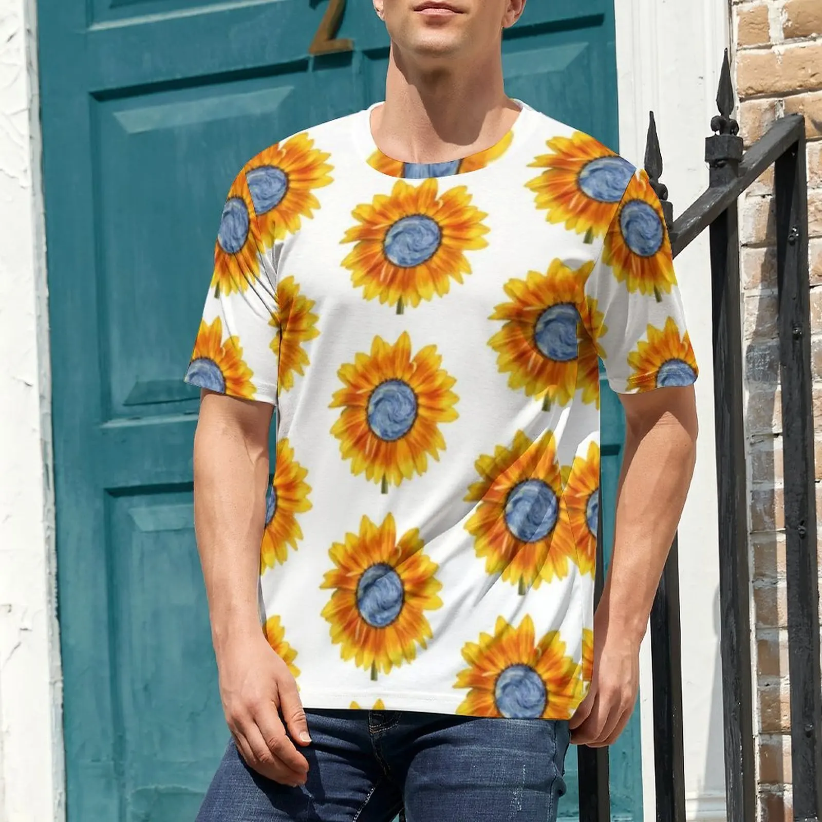 Men Sunflower Art T-Shirt Van Gogh Starry Night Trending T Shirts Short-Sleeved Graphic Tops Hot Sale Funny Oversized Clothing