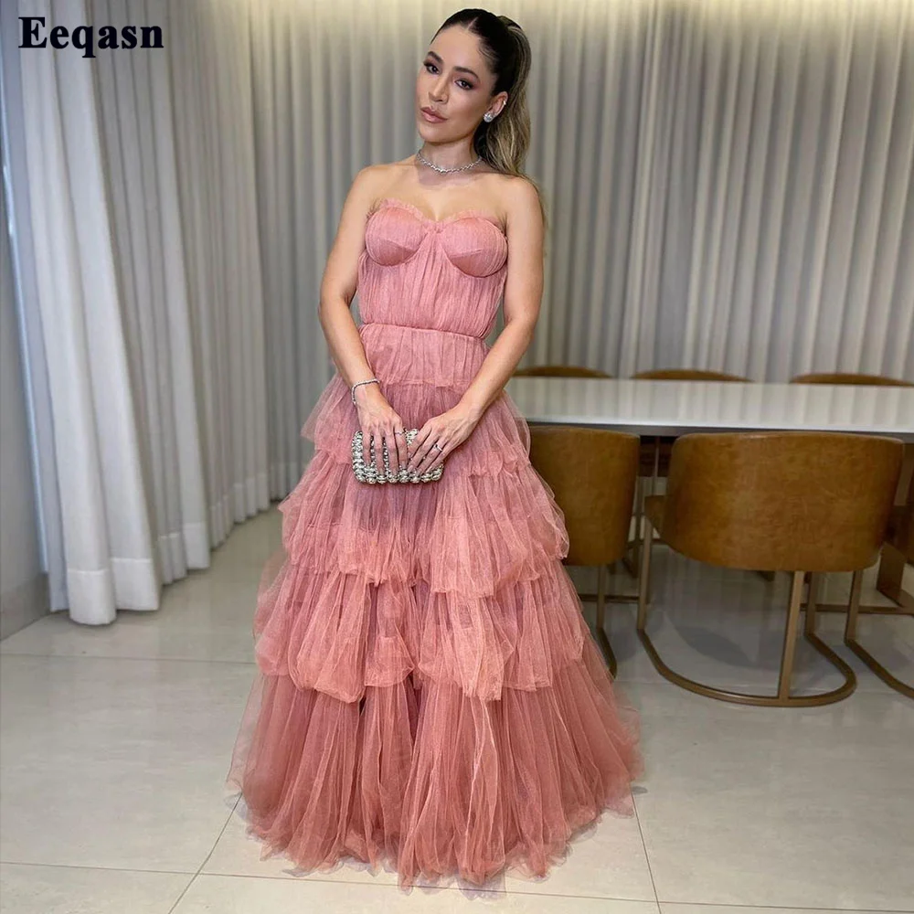 

Eeqasn A Line Layered Skirt Long Prom Gowns Sweetheart Pleats Women Formal Evening Dresses Floor Length Pageant Dress 2022