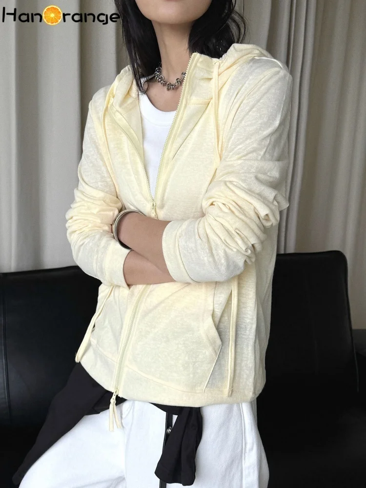 HanOrange Summer Double Zipper Women Hooded Jacket Minimalist Sunscreen Female ‌2026 Sun-protective Clothing‌ White/Gray/Yellow
