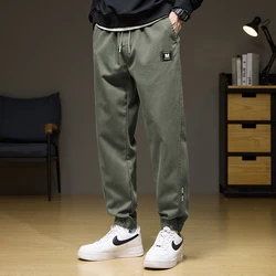 Lyocell Cargo Pants Men's Bound Feet Sweatpants Fashion Drawstring Elastic Waist Casual Joggers Trousers Male Army Green Gray