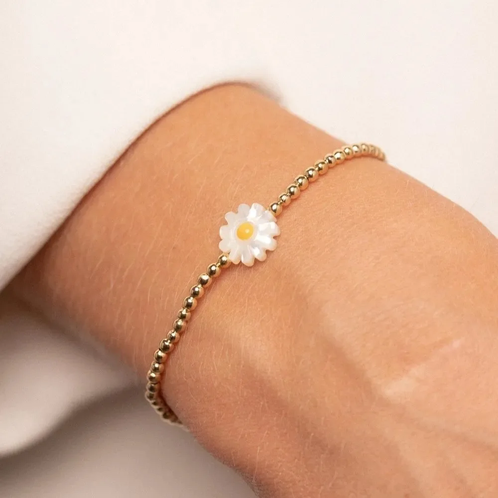 Rice bead bracelet Gold Daisy Shell Creativity Pattern Bohemia Elasticity Hand weaving Female Fashion Simple Beaded bracelet