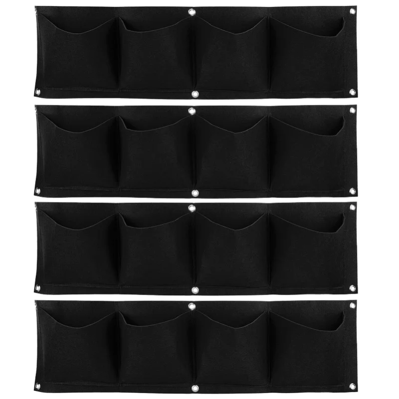 4Pcs 4 Pocket Plant Grow Bag Wall Mounted Reusable Degradable Felt Garden PlanterGreen
