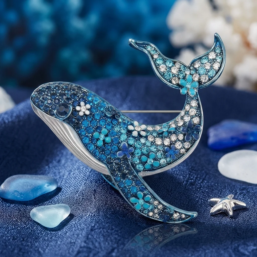 Luxury Rhinestone Whale Brooches for Women Unisex Marine Life Pins Friend Event Party New Gifts Jewelry Decoration Accessories