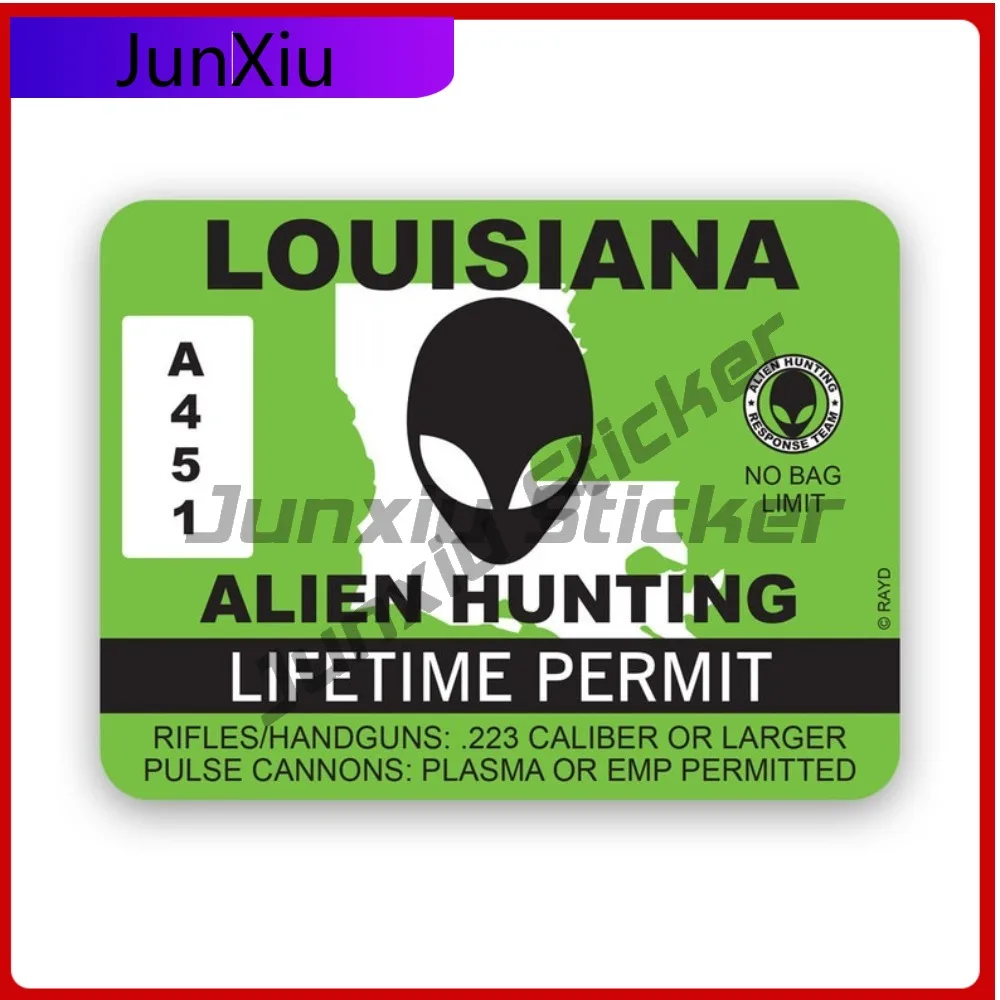 

Louisiana Alien Hunting Permit Stickerwaterproof Outdoor Funny Window Waterproof Vinyl Decal For Car Windows And Trunks Creative