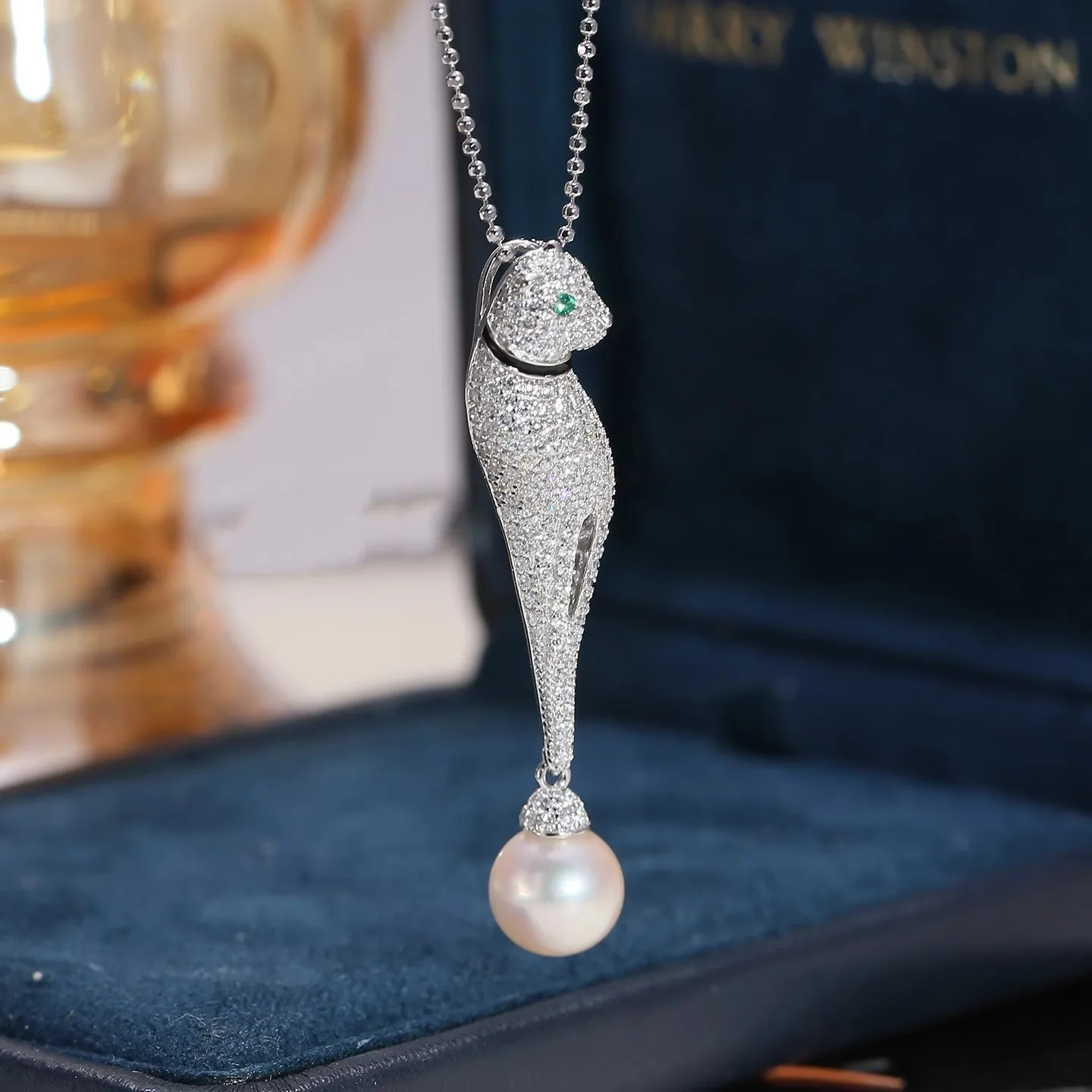 

MeiBaPJ 9mm Natural Nearround Pearl Leopard Drop Pendant Necklace 925 Sterling Silver Holder Fine Wedding Jewelry for Women