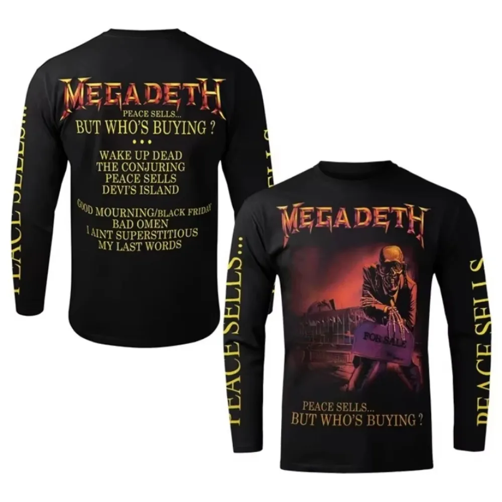 3D-gedrucktes Unisex-Langarm-T-Shirt, Megadeth Punk Metal Rock Band Shirt, Herbstmode, amerikanische Streetwear, Retro-Freizeit-Oberteil – Detail 3