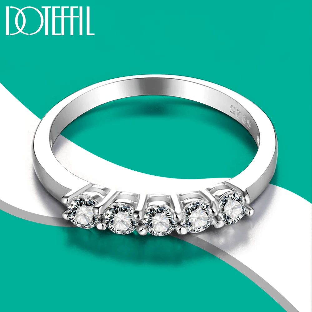 

DOTEFFIL D Color 3mm VVS1 Five Moissanite Ring S925 Sterling Silver White Gold 0.5CT Diamond with GRA for Women Jewelry