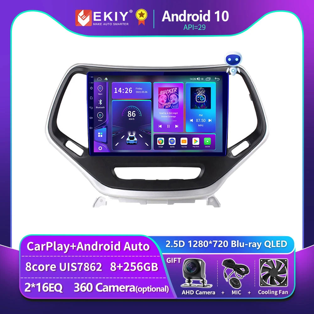 

EKIY T900 для Jeep Cherokee 5 KL 2014 2015 2016 2017 2018 Android 10 CarPlay Автомагнитола мультимедийный видеонавигатор GPS Smart No 2 Din DVD