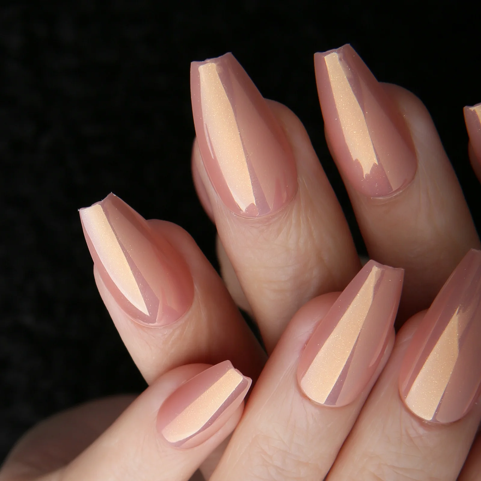 عارية التألق الأظافر مانيكير متوسطة Coffin الصحافة على الأظافر إعادة استخدام لامع الكروم وهمية الأظافر الباليه هلام الصلبة الاكريليك مسمار الفن نصائح #1