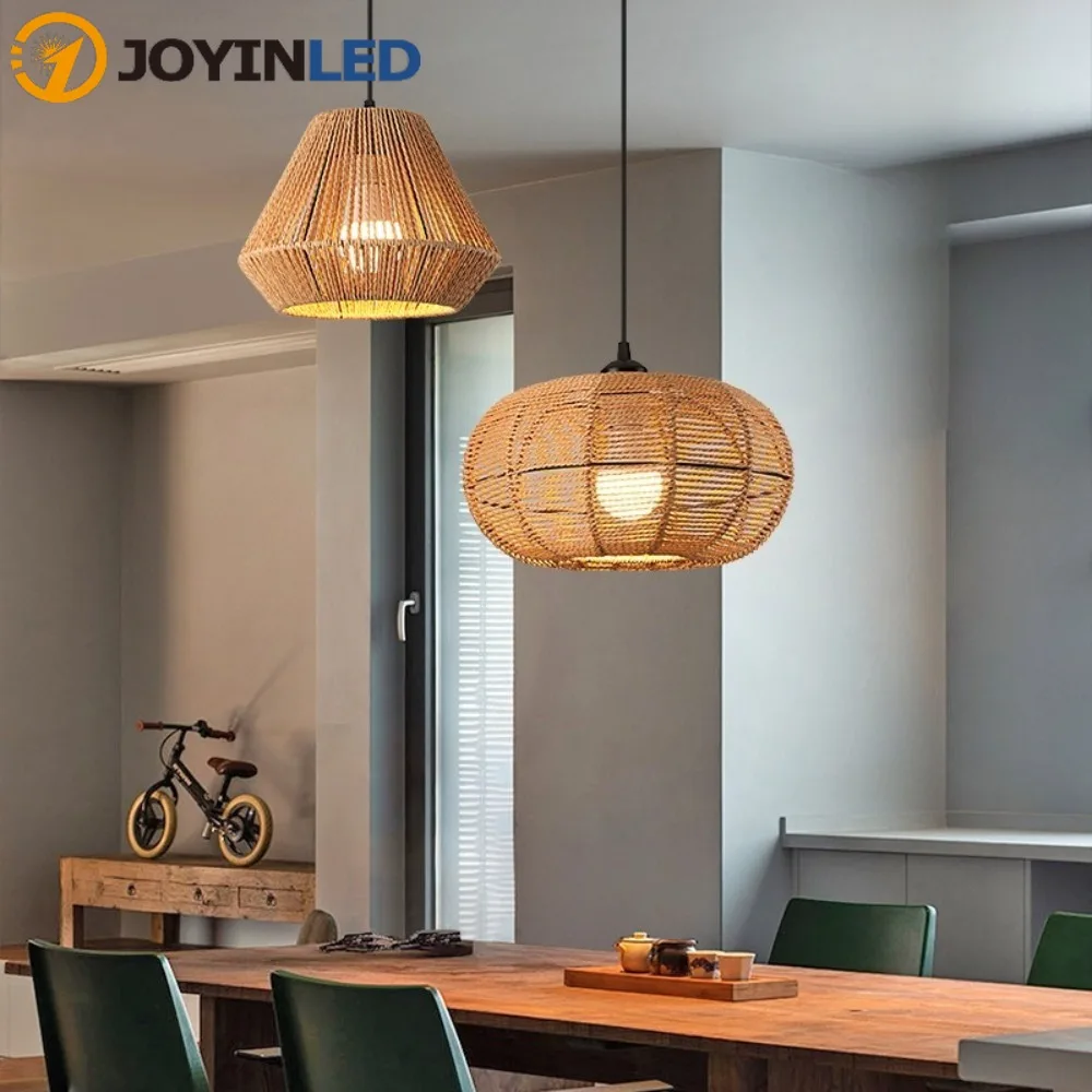 

JOYINLED Rattan Pendant Light Fixture Farmhouse E27 Hand Woven Hanging Lamp Retro Wicker Pendant Lamp for Living Room Bedroom