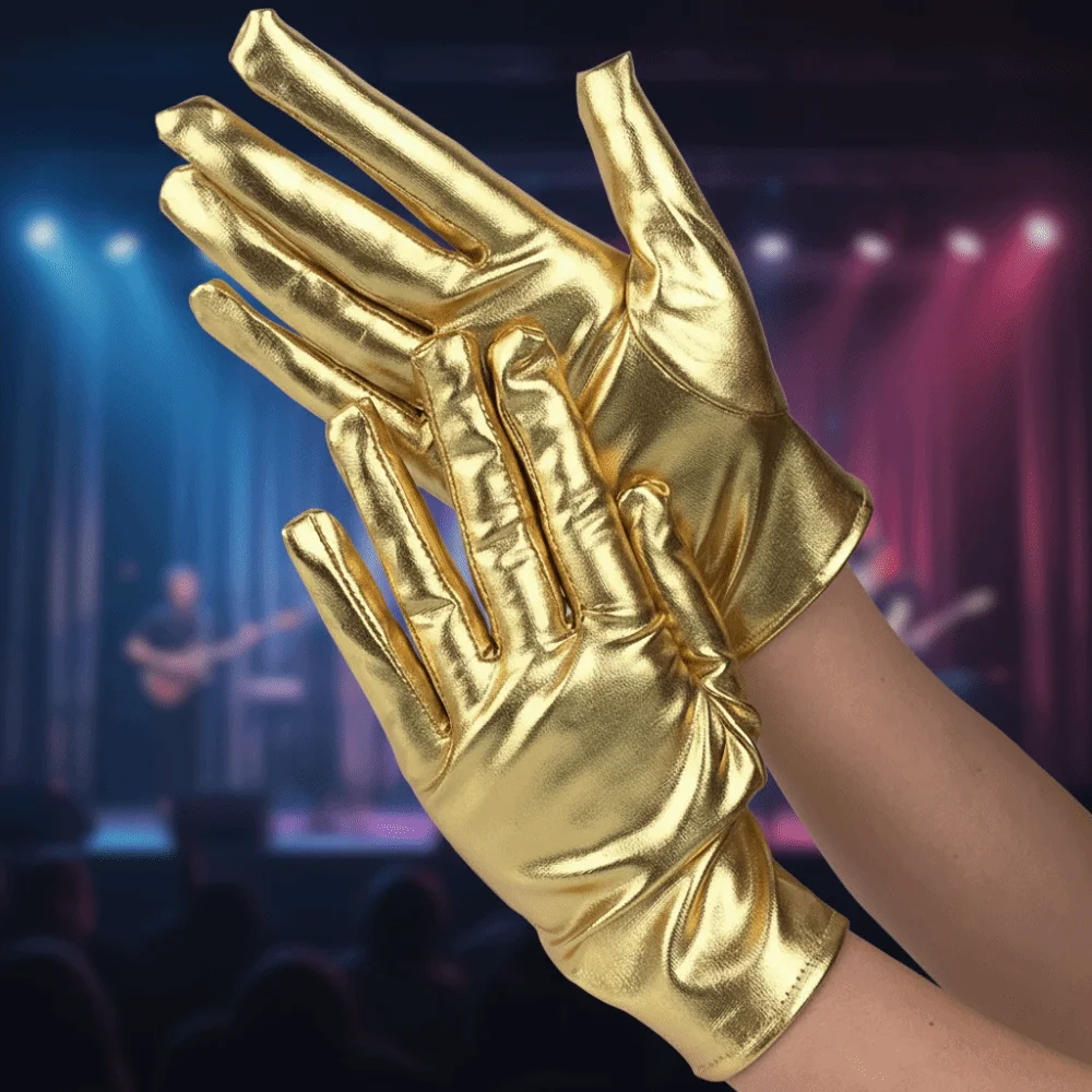 Gothic Shiny Bright Leather Gloves Gold Silver Color Stage Performances Clubwear Mittens Long/Short Etiquette Gloves Cosplay