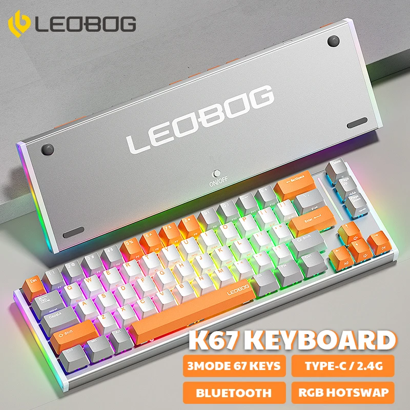 

LEOBOG K67 Mini Wireless Machanical Keyboard 67Keys 2.4G Bluetooth Wired Gaming Keyboard Gamer RGB Hotswap Non-contact Keyboard