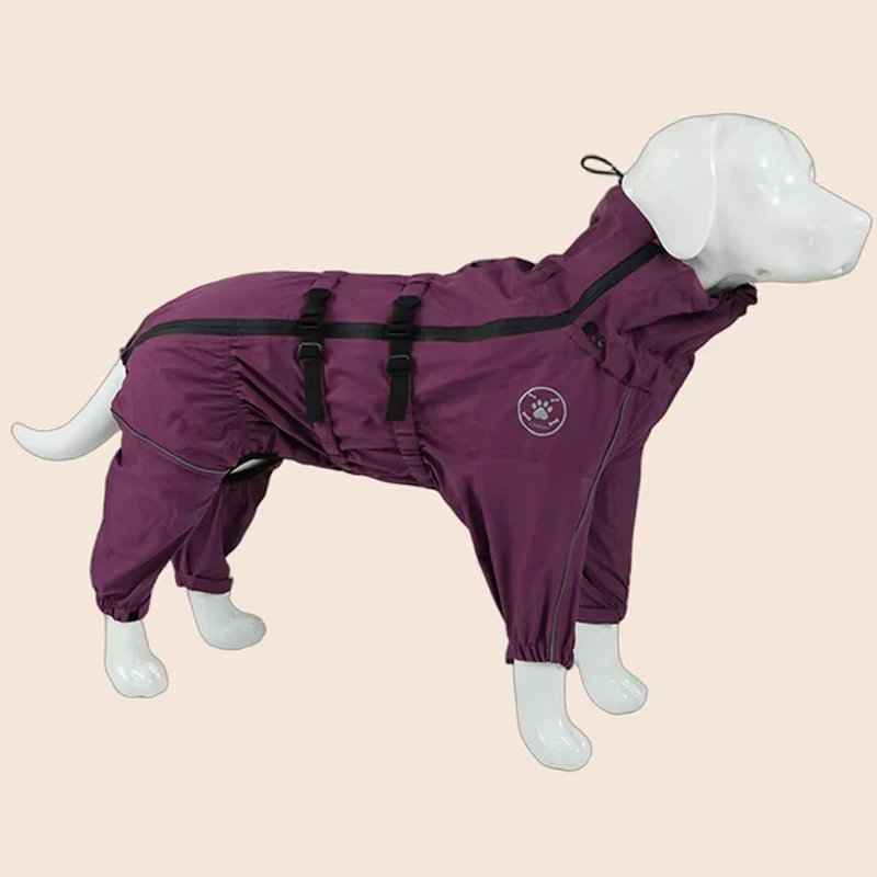Waterproof Reflective Dog Raincoat Red Jumpsuit Autumn Winter Pet Coat For Large Dogs